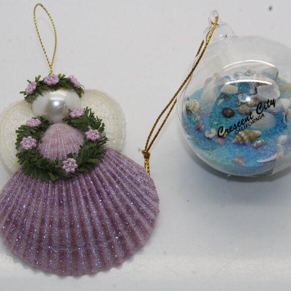 2 Coastal Themed Christmas Ornaments Crescent City Ca, Kauai Shell Angel - Picture 1 of 5